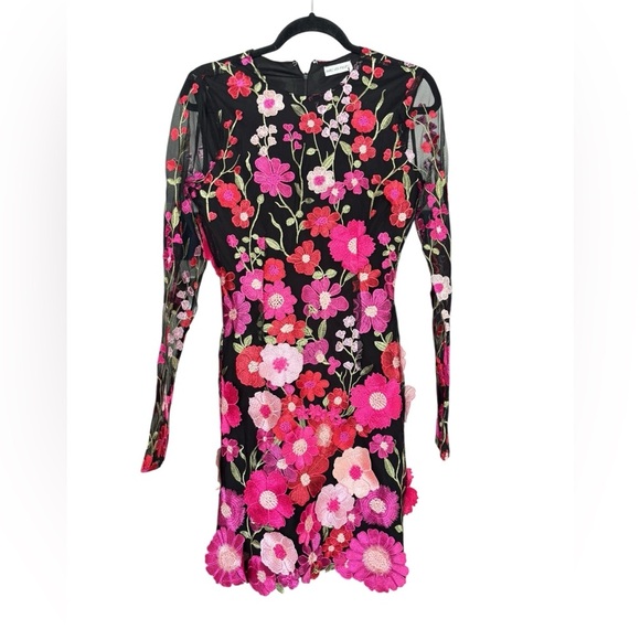 NWT Avec Les Filles Black Pink Daisy Embroidered Mesh Mini Dress Size 2 - Picture 4 of 7